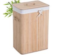 HOMCOM Cesto para Ropa Sucia Plegable con Tapa Cubo de Lavandería Rectangular de Bambú 70L con Asas 40x30x60cm Aosom España