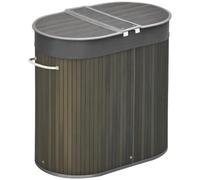 HOMCOM Cesto ropa bambú con tapa 100L 62.5x37x60.5cm Gris | Cesto de ropa con 2 secciones, Compartimento doble, Revestimiento extraíble lavable, Cestos de lavandería