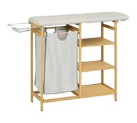 HOMCOM Cesto Ropa Sucia 57,4L de Bambú con Tabla de Planchar 3 Estantes Natural Madera Natural 113x34x82 cm