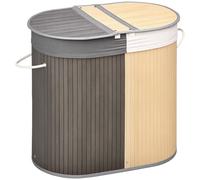 HOMCOM Cesto Ropa Sucia Bambú 100L con 2 Compartimentos Separadores para Lavandería 62,5x37x60,5cm Gris Espacioso Aosom España
