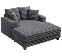 HOMCOM: Chaise longue de 2 plazas, sofá cama grande de 134 x 151 cm, con portavasos, color gris