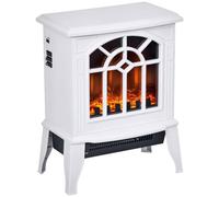 HOMCOM Chimenea Eléctrica 1000 W/2000 W para 15-20 ㎡ 36,5x24x46 cm Blanco | Chimenea Decorativa de Pie, Temperatura Ajustable, LED Llamas, Protección Sobrecalentamiento