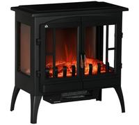 HomCom Chimenea eléctrica de pie 1000/2000 W, LED, llamas ajustables, 15-20 m², 60x37x60,5 cm, Negro
