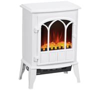 HOMCOM Chimenea Eléctrica de Pie 1000W/2000W 15-30 ㎡ 39x23x56,5 cm Blanco | Chimenea Decorativa, Ventana, Efecto de Llama, Temperatura Ajustable, Protección Sobrecalentamiento