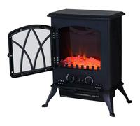 HOMCOM Chimenea Eléctrica Móvil tipo Estufa de Pie con Efecto de Leña Ardiendo Calefactor 1000W/2000W 45x28,5x54cm Color Negro Aosom España