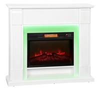 HOMCOM Chimenea Eléctrica Empotrable con Efecto de Llama 3D Tira de Luz LED RGB 1800W Temporizador Termostato Blanco