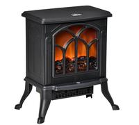 HOMCOM Chimenea eléctrica estilo retro termostato regulable 750/1500 W efecto llama LED metal ABS 37,3 x 23,1 x 44 cm negro
