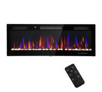 HOMCOM Chimenea Eléctrica Pared Empotrable Ultrafina con Llama 3D Brillo/Velocidad Ajustable y 12 Colores Guijarros 900/1800W Aosom España