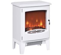 HOMCOM Chimenea Eléctrica Portátil de 900/1800W con Efecto de Llama Termostato Ajustable y Protección Sobrecalentamiento hasta 20 m² 39x26x54,8 cm Blanco