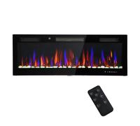 Homcom chimenea eléctrica ultrafina de pared y empotrable con llama 3d, chimenea decorativa, brillo/velocidad ajustable, 12 colores, guijarros, 900/1800w, temporizador, termostato, control remoto
