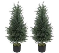 HOMCOM Ciprés Artificial en Maceta 90cm Pack de 2 Resistente a UV | Falso ciprés, plantas artificiales, decoración de jardín y porche