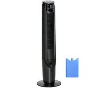 HOMCOM Climatizador Evaporativo 60W Silencioso con Mando a Distancia 3 Velocidades 4 Modos Oscilación 70° Pantalla LED Táctil y Temporizador 12h para Dormitorio Salón 31,5x31,5x107 cm Negro