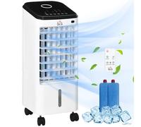 HOMCOM Climatizador Evaporativo Bajo Consumo 3,5L 3 en 1 Humidificador Ventilador 65W Pantalla LED Control Remoto Temporizador Oscilación 3 Velocidades 3 Modos 24,5x27x60 cm Blanco
