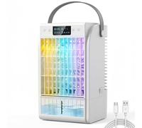 HOMCOM Climatizador Portátil, Mini Enfriador de Aire 4 en 1 con 4 Velocidades, 2 Modos de Nebulización, Luz LED RGB de 7 Colores, Depósito de Agua de 1,5L, Temporizador 2/4/6H, Asa, Blanco