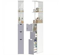 HOMCOM Armario Alto de Baño Multiusos Estrecho con 2 Estantes 1 Puerta y 2 Cajones de Almacenamiento 15x33x136cm Color Blanco