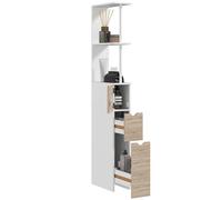 HOMCOM Columna Auxiliar de Baño Moderno con 2 Estantes 15x33x136,8 cm Natural Madera Natural