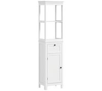 Homcom columna de baño armario de baño 40x30x165 cm con cajón puerta estante ajustable y 2 compartimientos estilo moderno blanco