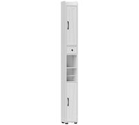 HOMCOM Columna de Baño con 2 Puertas Compartimento Abierto Estantes Ajustables y Portarrollos 20x20x185 cm Blanco