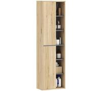 HOMCOM Columna de Baño de Pared Armario de Baño 40x24x141,5 cm Natural | Compartimentos Abiertos, 2 Puertas