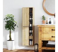 Homcom columna de baño de pared armario de baño con compartimentos abiertos y 2 puertas mueble de baño moderno 40x24x141,5 cm natural 24 cm