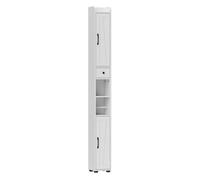 Homcom columna de baño estrecha con 2 puertas armario alto de baño rústico con cajón compartimento abierto estantes ajustables y portarrollos 20x20x185 cm blanco 20 cm