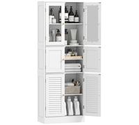HomCom Armario de baño alto estrecho - puertas vidrio/lamas, baldas ajustables, 60x30x170 cm Blanco