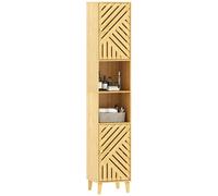 HOMCOM Columna de Baño Estrecha con Puertas y Patas de Bambú Estantes Ajustables Compartimento Abierto 32x30x170 cm Natural Madera Natural