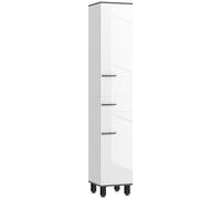 HOMCOM Columna de baño moderna con cajón, 2 armarios, mueble de baño alto que ahorra espacio con 2 puertas y estantes ajustables, mueble de baño de madera, 34 x 32 x 190 cm, blanco brillante