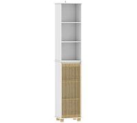 HOMCOM Columna de baño, mueble de baño con almacenamiento con puerta de lamas de bambú y compartimentos abiertos, blanco