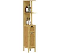 HOMCOM Columna de Baño Mueble de Baño con Puertas 18x30x120 cm Natural