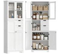 HOMCOM - Columna para cuarto de baño, mueble de baño, almacenamiento alto moderno, con puertas acristaladas, armarios, cajones y estantes ajustables, armario de baño, cocina, sala de estar, 60 x 30 x