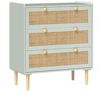 HOMCOM Cómoda 3 Cajones Bohemia Almacenamiento 80x40x87.5cm Verde Oliva | Cómoda, mueble de almacenamiento, efecto ratán natural, marco de madera, para dormitorio, sala de estar, entrada