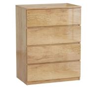 Homcom cómoda 4 cajones, cómoda dormitorio moderna, sinfonier, diseño sin tiradores, cajonera para sala de estar, comedor, entrada, 60x40x80 cm, madera natural