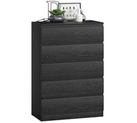 HOMCOM Cómoda 5 Cajones Cajonera Dormitorio 77x40x111,5 cm Negro Veteado