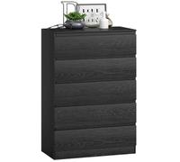 HOMCOM Cómoda 5 Cajones Cajonera Dormitorio 77x40x111,5 cm Negro Veteado | Sinfonier, sin Tirador, Cómoda para Salón, Oficina, Estilo Moderno
