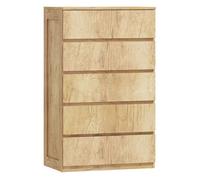 Homcom cómoda 5 cajones, cómoda dormitorio moderna, sinfonier, diseño sin tiradores, cajonera para sala de estar, comedor, entrada, 60x39x100 cm, madera natural