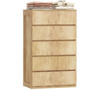 HOMCOM Cómoda 5 Cajones Diseño sin Tiradores 60x39x100 cm Madera Natural | Cómoda Dormitorio Moderna, Sinfonier, Cajonera para Sala de Estar, Comedor, Entrada