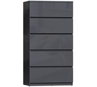 HOMCOM Cómoda 5 cajones, mueble de almacenamiento de alto brillo, cierre suave y silencioso, 53 x 34 x 100 cm, gris Aosom España