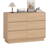 HOMCOM Cómoda 6 Cajones Bordes Redondeados 120x38x86 cm Natural | Cómoda Dormitorio, Cajonera para Salón, Cocina, Oficina, Entrada