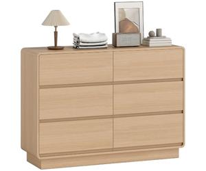 HOMCOM Cómoda 6 Cajones Bordes Redondeados 120x38x86 cm Natural | Cómoda Dormitorio, Cajonera para Salón, Cocina, Oficina, Entrada