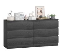 HOMCOM Cómoda 6 Cajones, Cómoda Dormitorio, Cajonera para Salón, Oficina, Estilo Moderno, 140x40x71 cm, Negro Veteado Negro