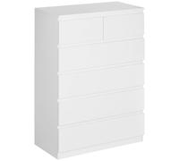 HomCom Cajonera de madera 6 cajones – Estilo moderno, 80x39x115 cm, Blanco