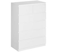 HOMCOM Cómoda 6 Cajones con Cierre Suave Estilo Moderno 80x39x115 cm Blanco | Cómoda Dormitorio, Cajonera para Salón, Oficina