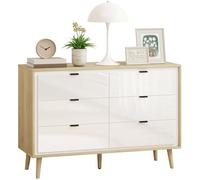 HOMCOM Cómoda 6 Cajones con Frente de Blanco Brillo 110x40x75 cm Roble