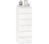 Homcom cómoda 6 cajones, cómoda dormitorio estrecha de blanco brillo, sinfonier, ahorro espacio, cajonera para sala de estar, comedor, entrada, 40x35x109 cm