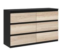 HOMCOM Cómoda 6 cajones mueble de almacenamiento sin tiradores diseño minimalista 120 x 39 x 75 cm negro y madera natural Aosom España