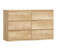 HOMCOM Cómoda 6 cajones mueble de almacenamiento sin tiradores diseño minimalista 120 x 39 x 75 cm roble
