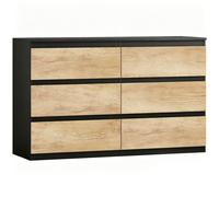 HOMCOM Cómoda 6 Cajones Mueble de Almacenamiento sin Tiradores Diseño Minimalista 120x39x75 cm Negro y Roble Aosom España