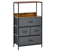 HOMCOM Cómoda Cajonera Cómoda de Noche con 4 Cajones de Tela Plegables y Estante Abierto Armario de Salón para Oficina Dormitorio Estilo Moderno Antivuelco 58x29x103 cm Gris