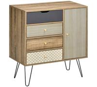 HOMCOM Cómoda Cajonera de Madera con 4 Cajones con Patas de Metal para Salón Dormitorio Estilo Boho 79x39x86 cm Marrón Aosom España